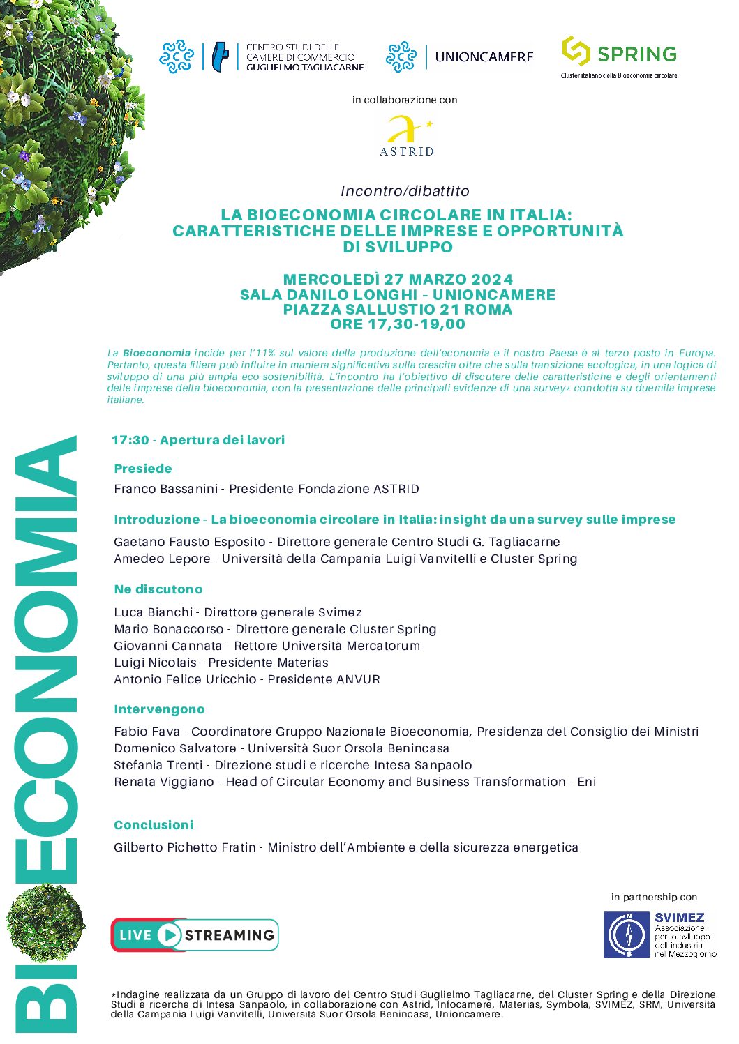 Evento “La bioeconomia circolare in Italia: caratteristiche delle imprese e opportunità di sviluppo”